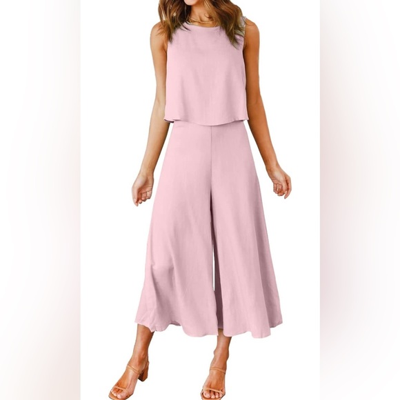Pants - NWT Round Neck Crop Basic Top Cropped Wide Leg Pant Set Size Large